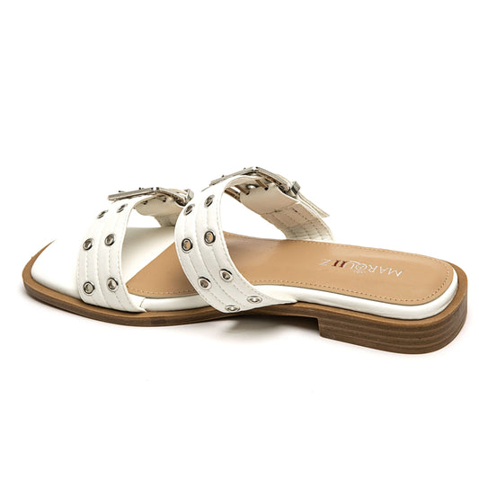 Metallic Buckle Slides - White