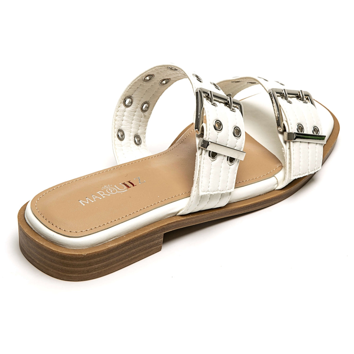 Metallic Buckle Slides - White