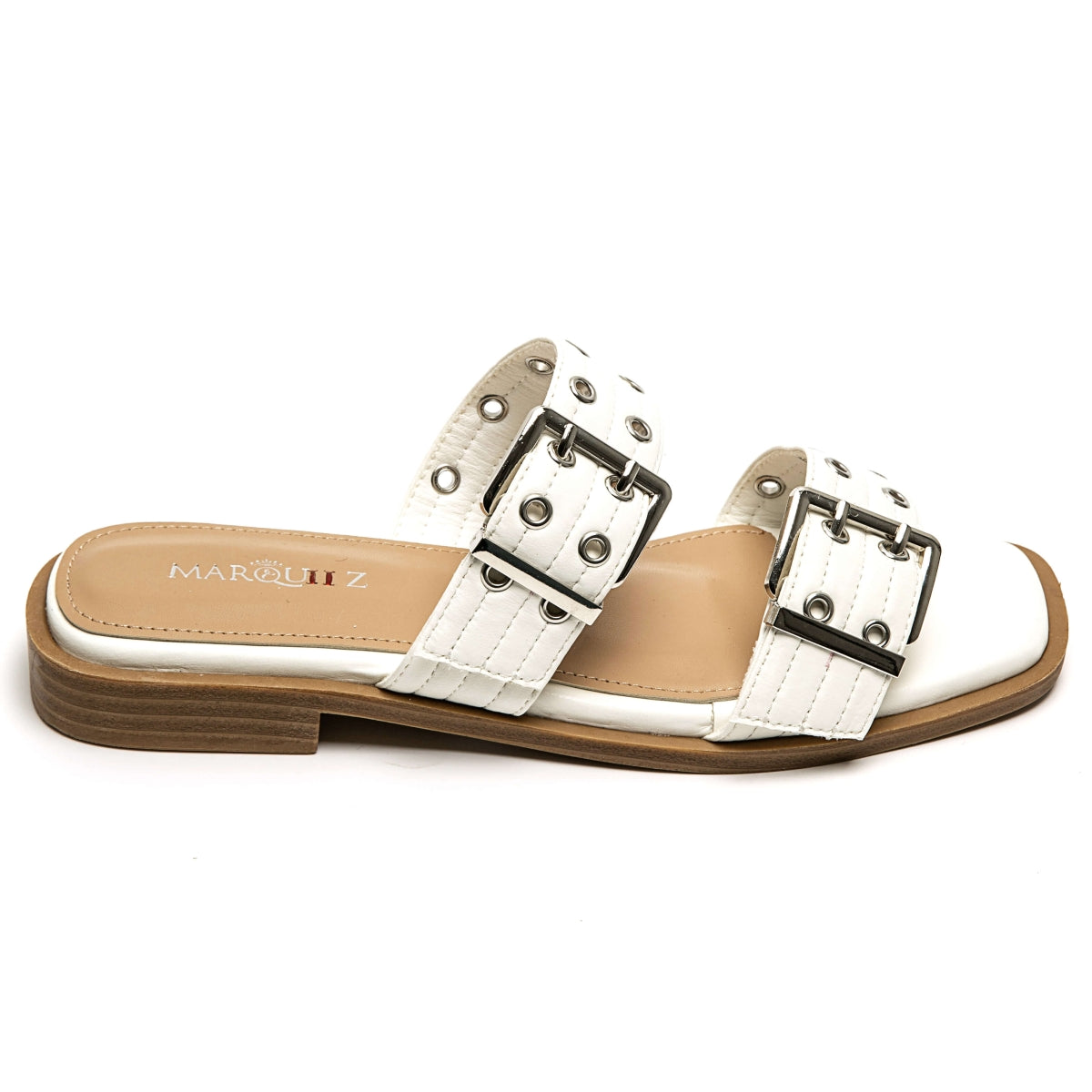 Metallic Buckle Slides - White