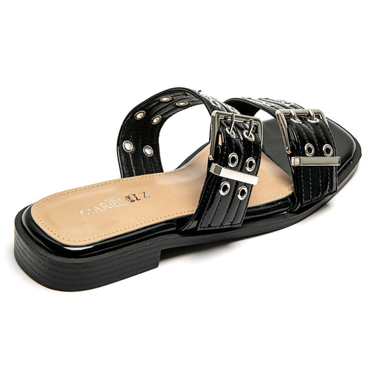 Metallic Buckle Slides - Black