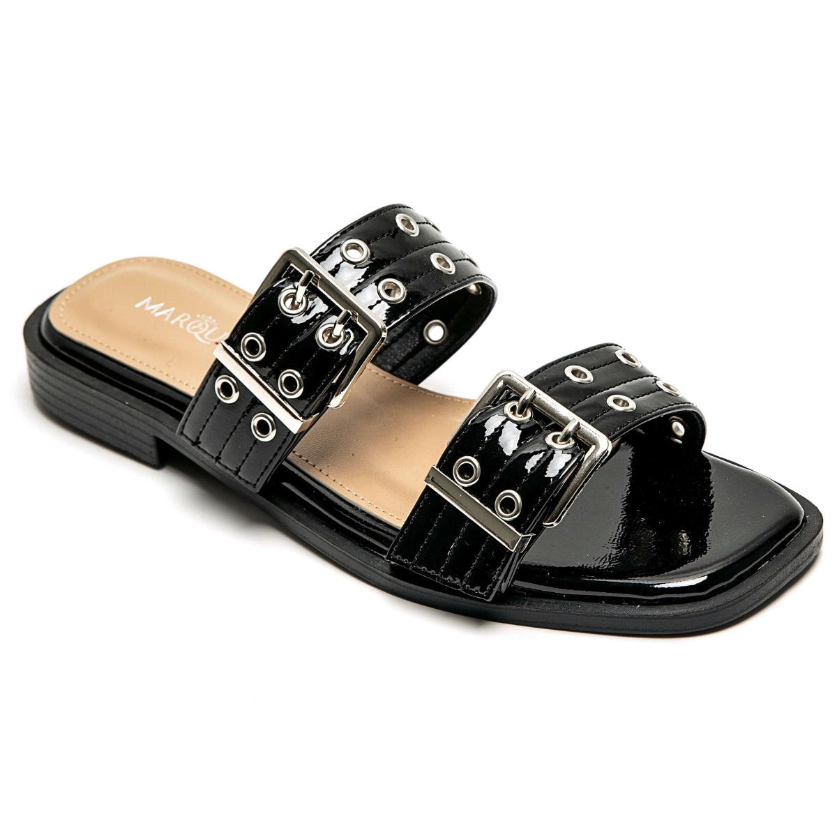 Metallic Buckle Slides - Black