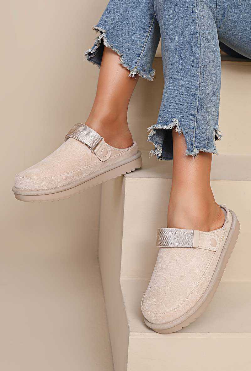 Mules Sabots Confort Suédine Effet- Beige