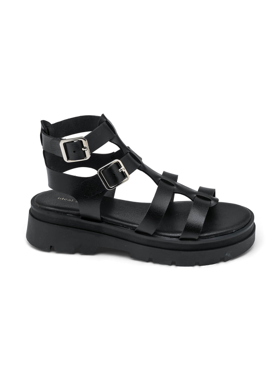 Buckled Gladiator Sandals - Black