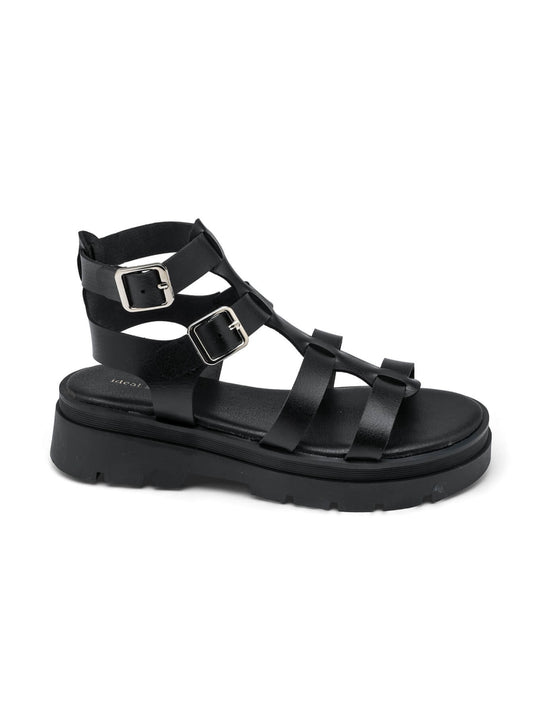 Buckled Gladiator Sandals - Black