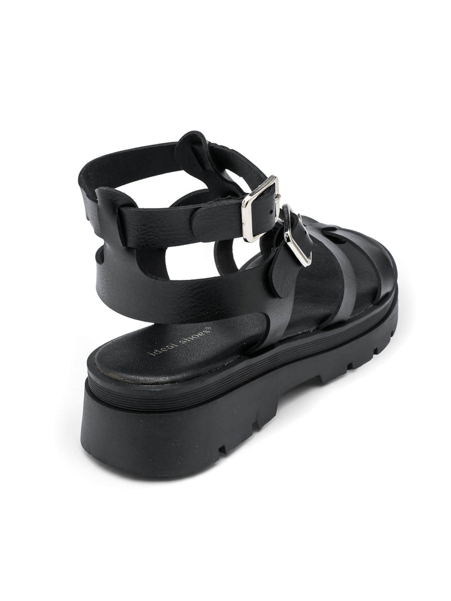 Buckled Gladiator Sandals - Black