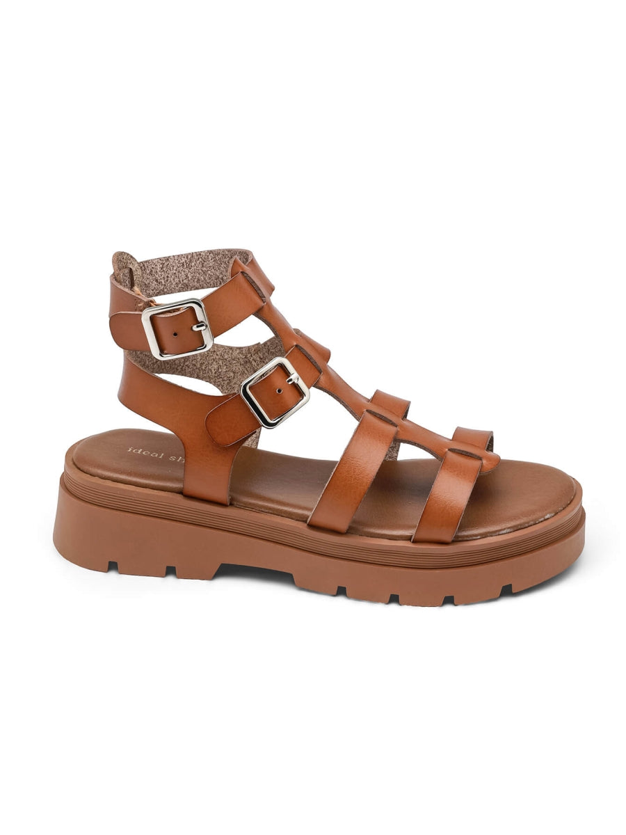 Buckle Gladiator Sandals - Camel
