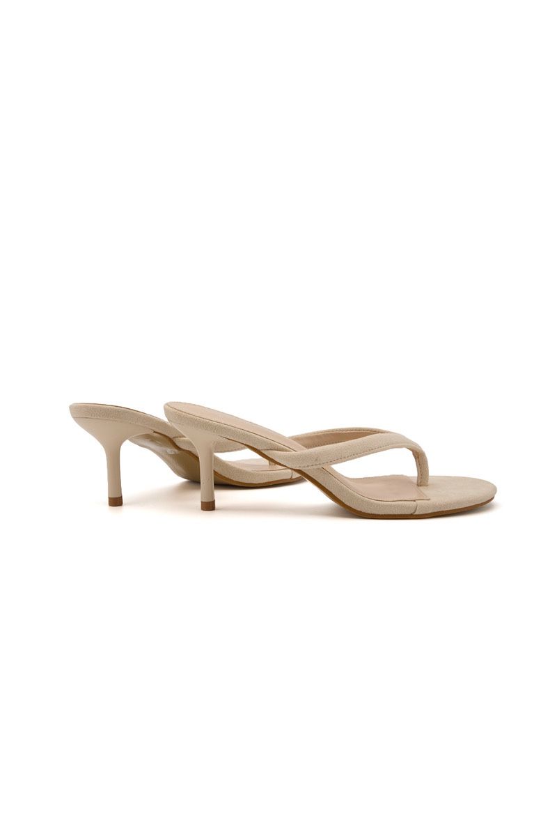 Heeled Thong Mules - Beige