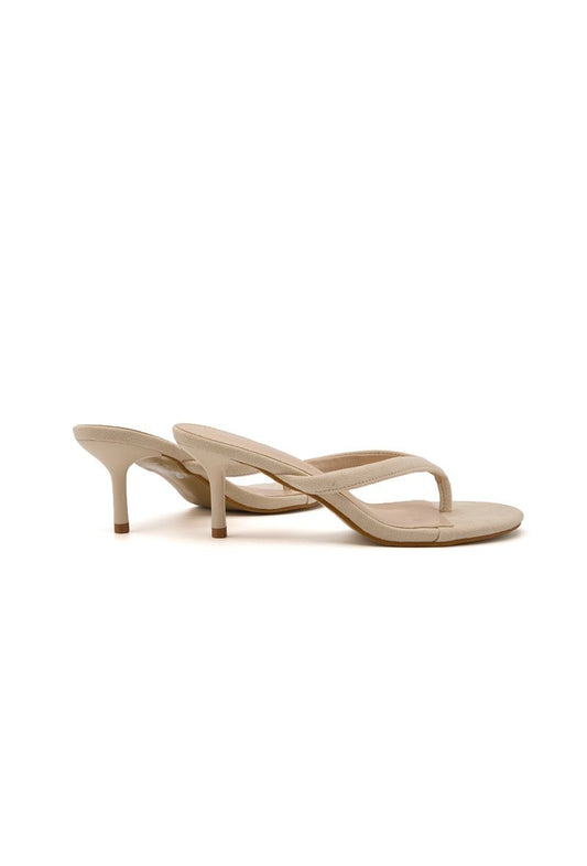 Heeled Thong Mules - Beige