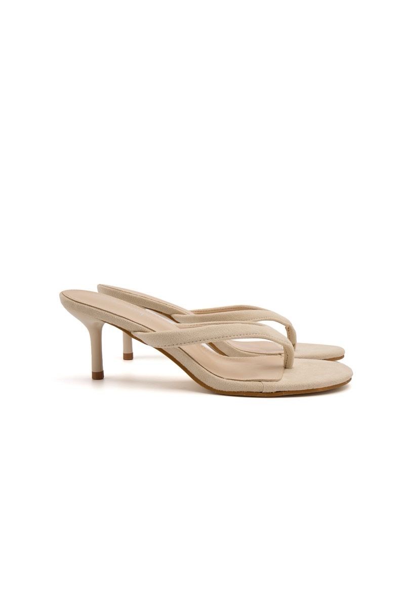 Heeled Thong Mules - Beige