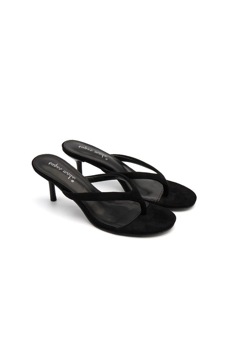 Heeled Thong Mules - Black