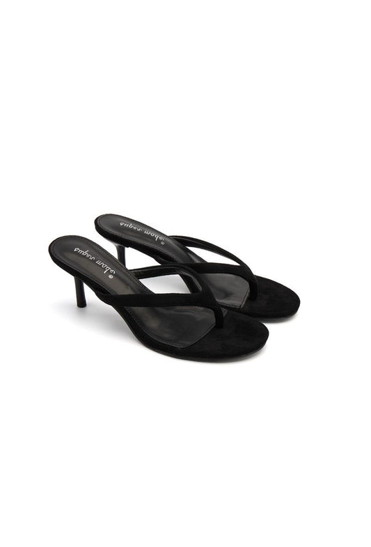 Heeled Thong Mules - Black