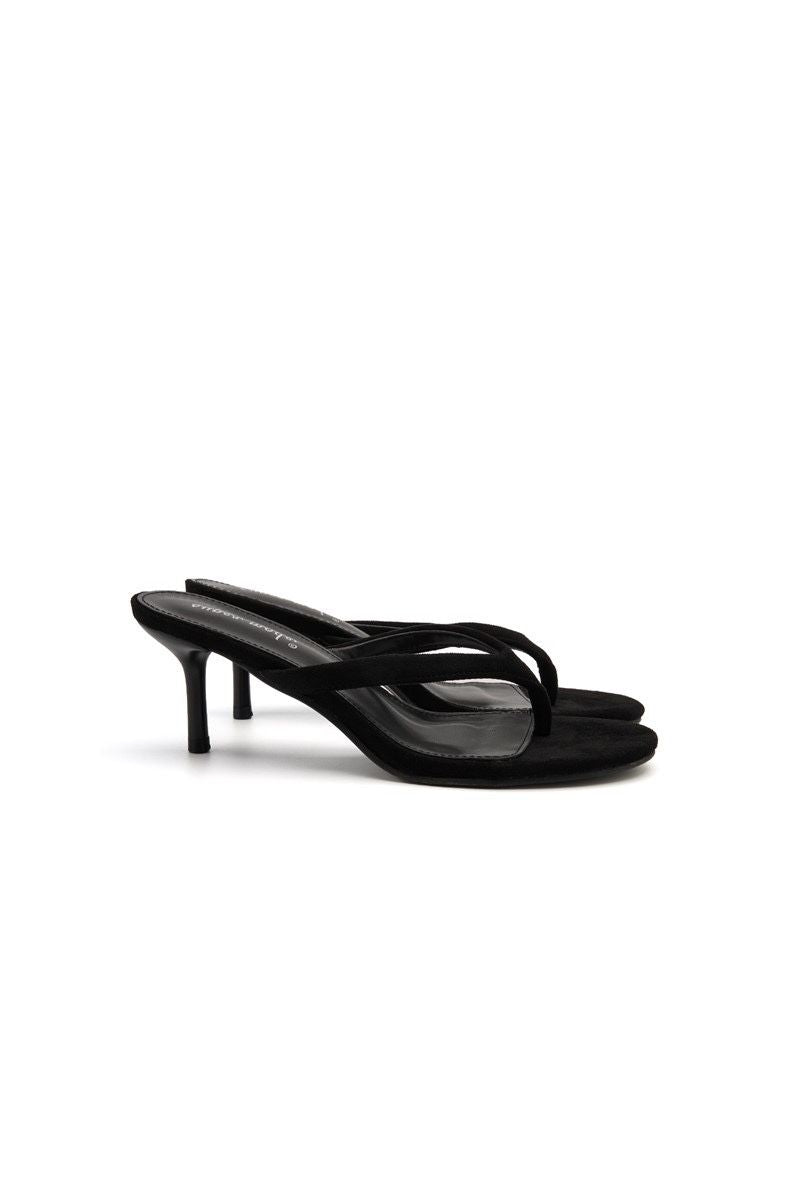 Heeled Thong Mules - Black