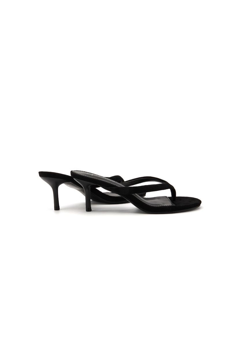 Heeled Thong Mules - Black