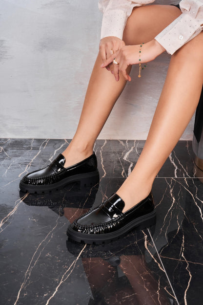 Patent Platform Loafers - Black