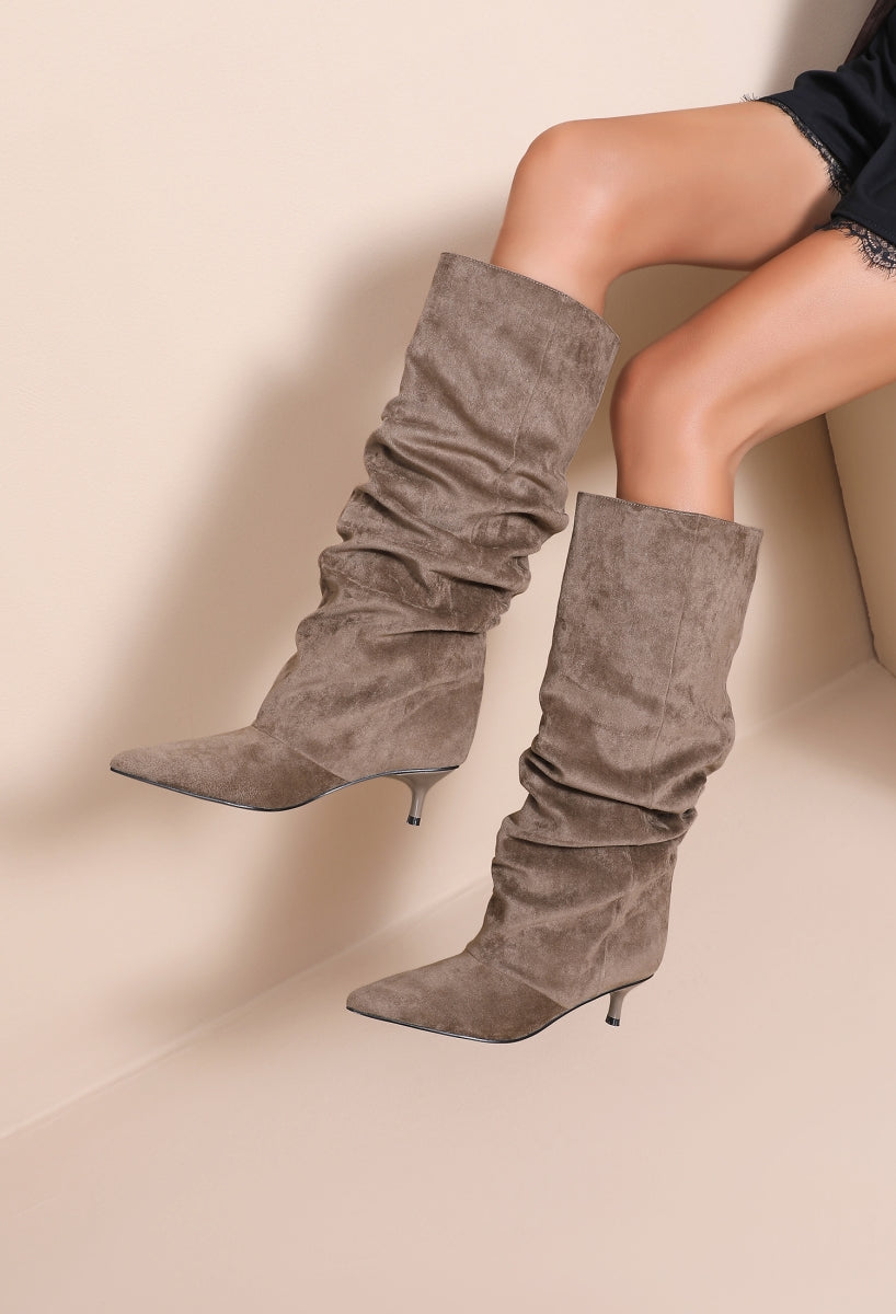 Bottes Souples Suédine Talon Fin- Taupe