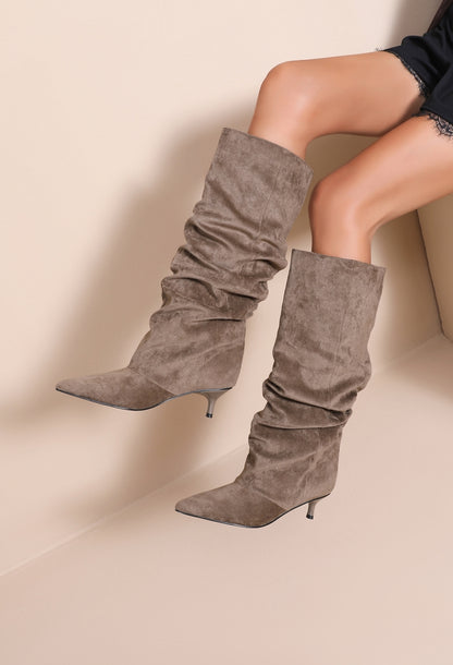 Bottes Souples Suédine Talon Fin- Taupe