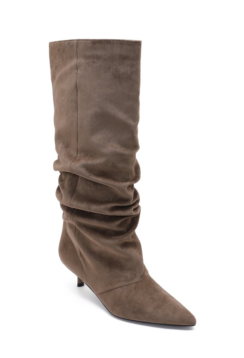 Bottes Souples Suédine Talon Fin- Taupe