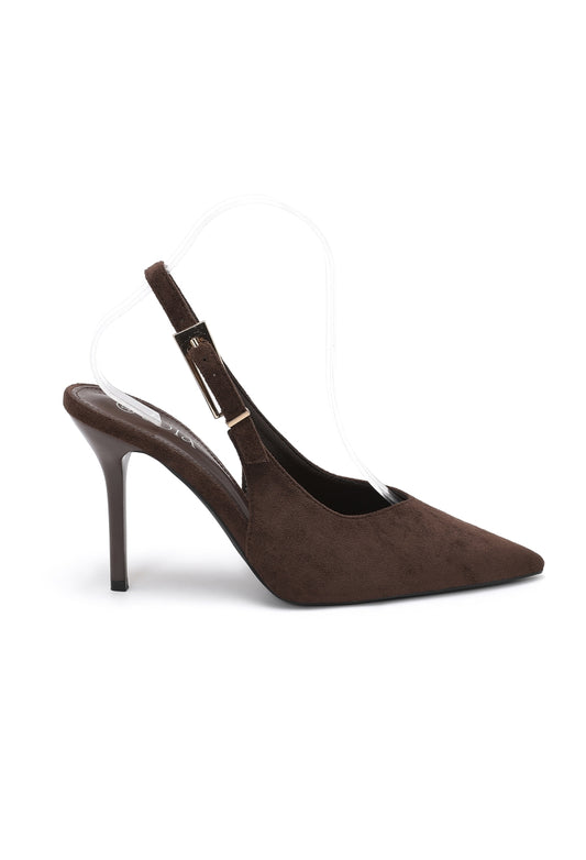 Slim Heel Slingback Pumps - Brown