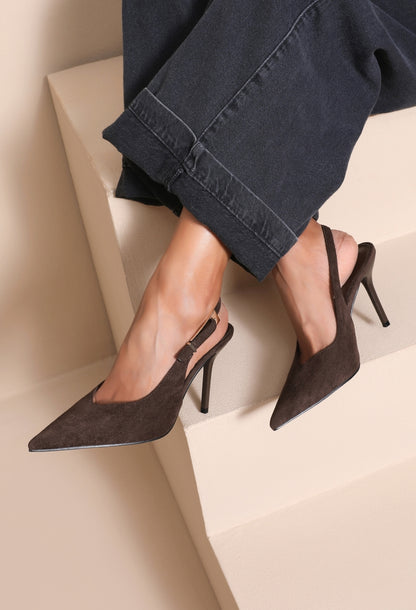 Escarpins Slingback Talon Fin- Marron