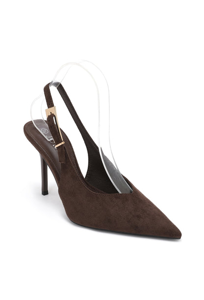 Escarpins Slingback Talon Fin- Marron