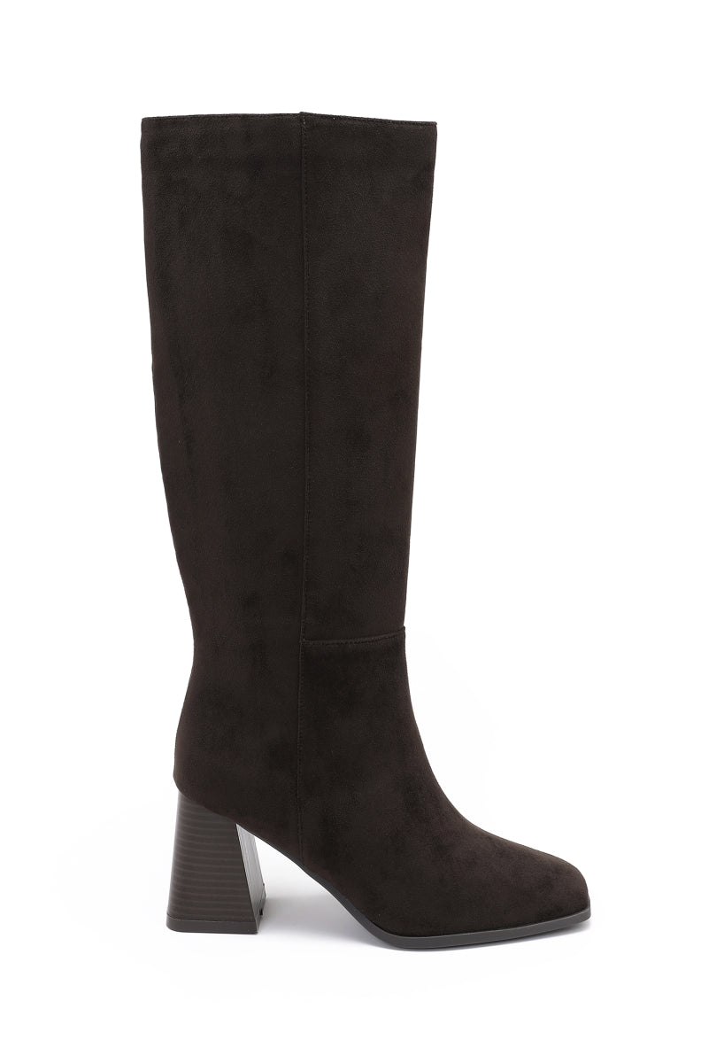 Bottes Hautes Suédine Talon Bois- Marron