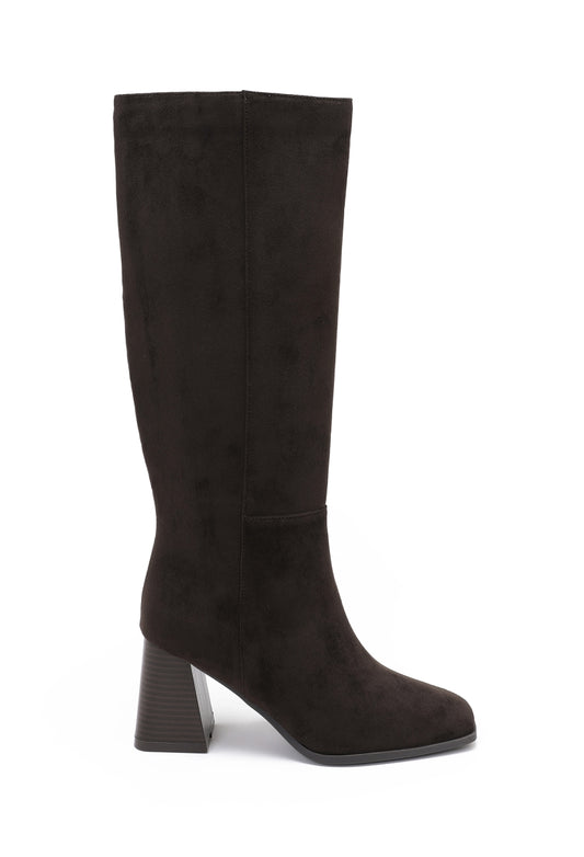 Bottes Hautes Suédine Talon Bois- Marron