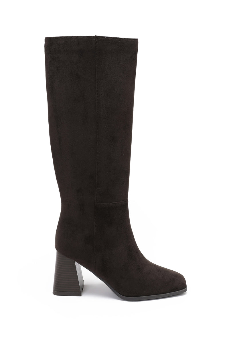 Bottes Hautes Suédine Talon Bois- Marron