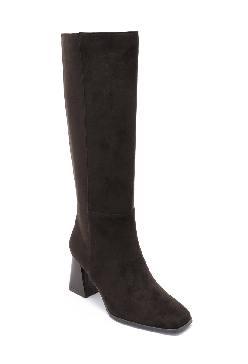 Bottes Hautes Suédine Talon Bois- Marron