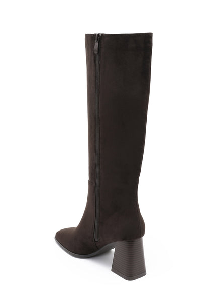 Bottes Hautes Suédine Talon Bois- Marron