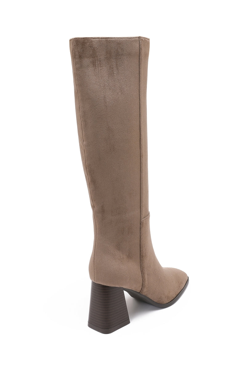 Faux Suede High Boots Wooden Heel - Taupe