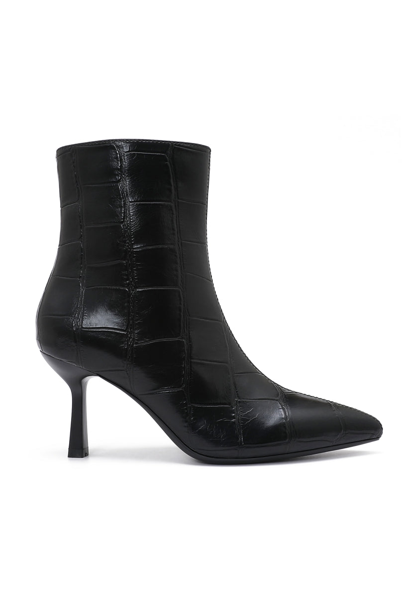 Bottines Croco Talon Fin- Noir