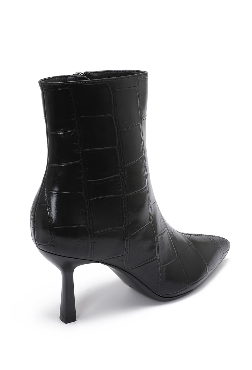 Bottines Croco Talon Fin- Noir