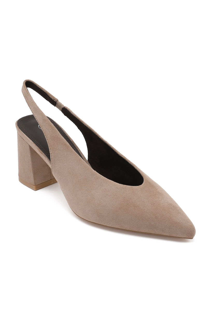 Pointed-Toe Slingback Pumps - Beige