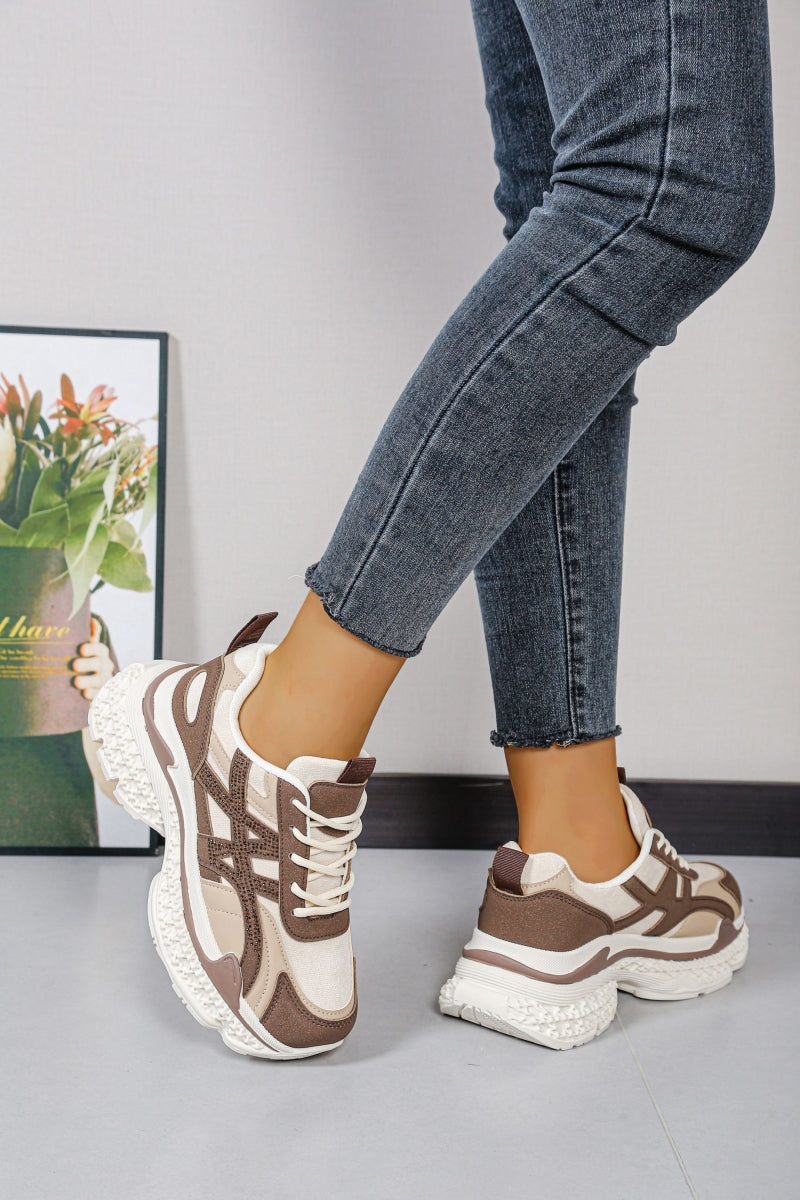 Baskets casual Retro avec strass - Beige