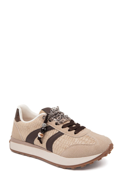 Baskets compensées avec double lacets- Beige