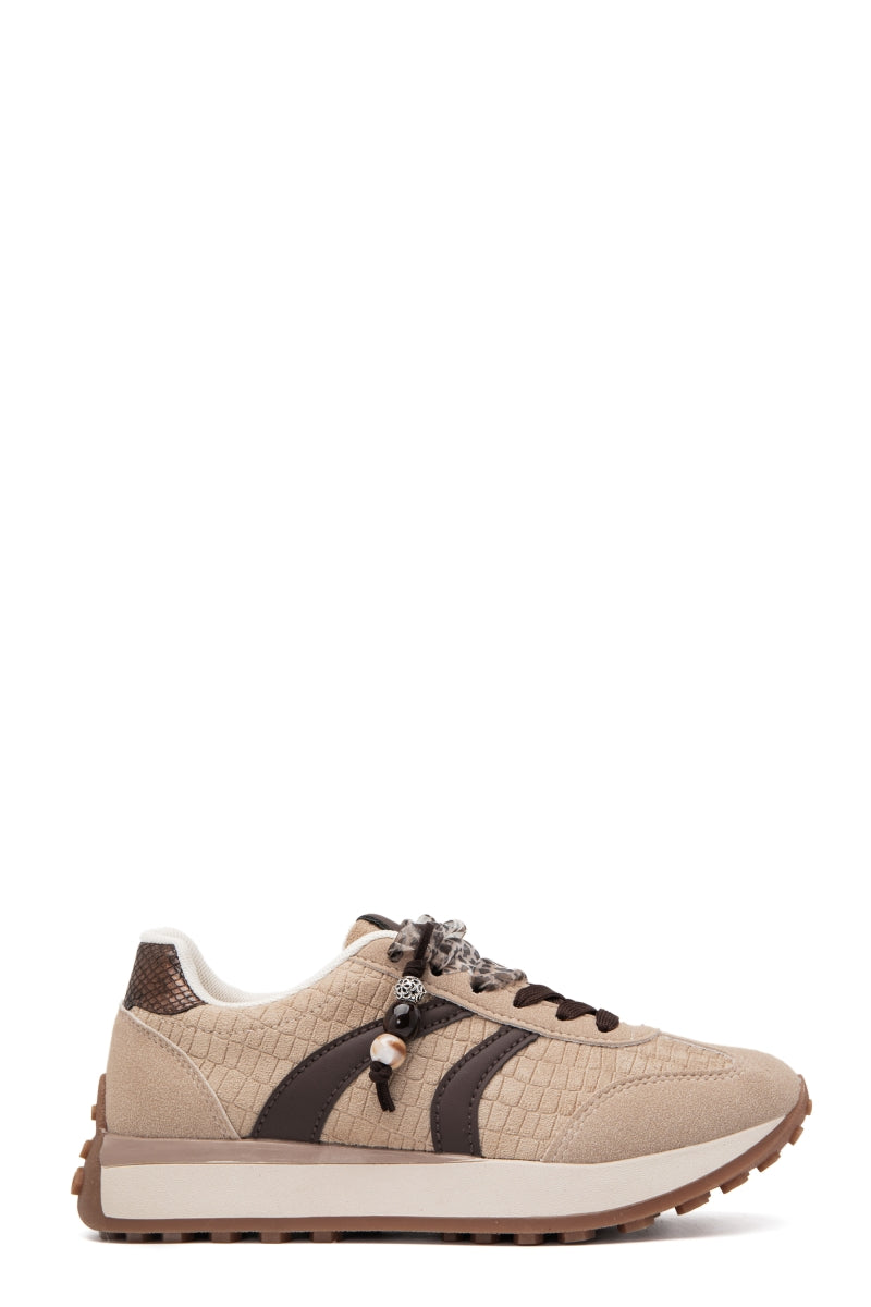 Baskets compensées avec double lacets- Beige