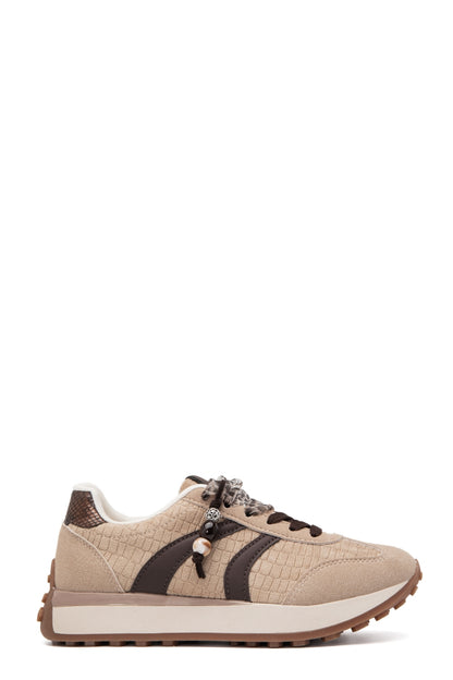 Baskets compensées avec double lacets- Beige