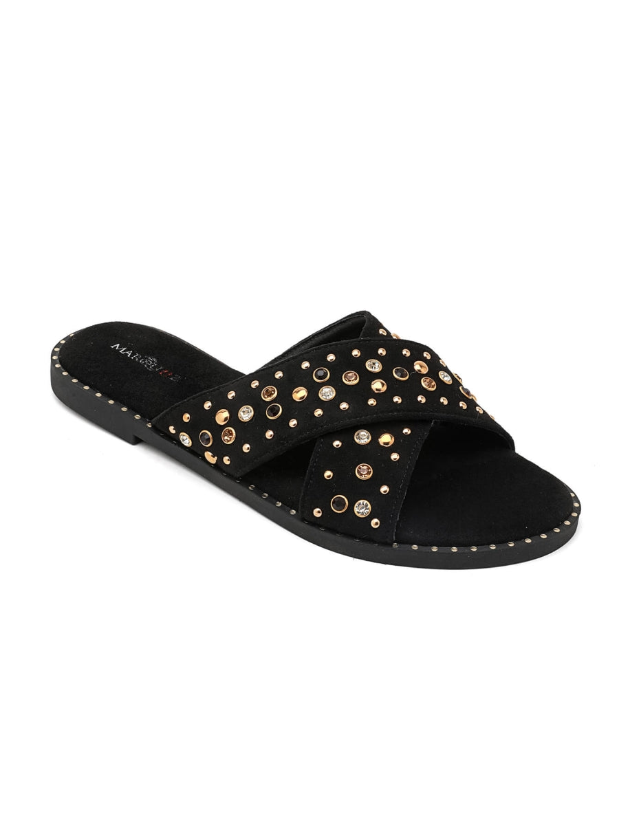 Studded criss-cross sliders - Black