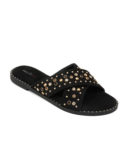 Studded criss-cross sliders - Black
