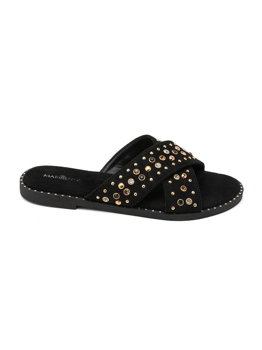 Studded criss-cross sliders - Black