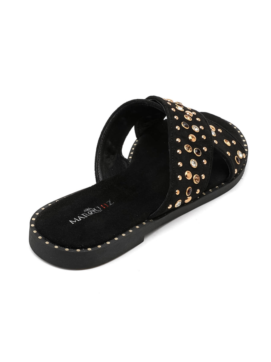 Studded criss-cross sliders - Black