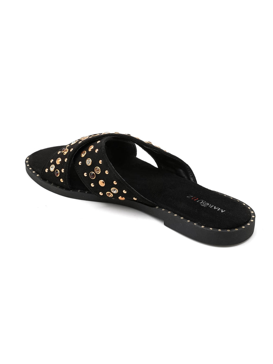 Studded criss-cross sliders - Black