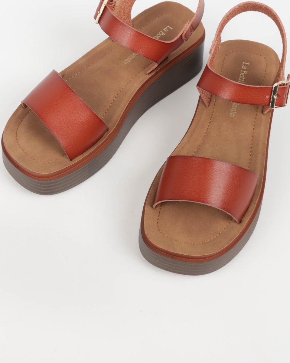 Camel Wedge Sandals with Straps