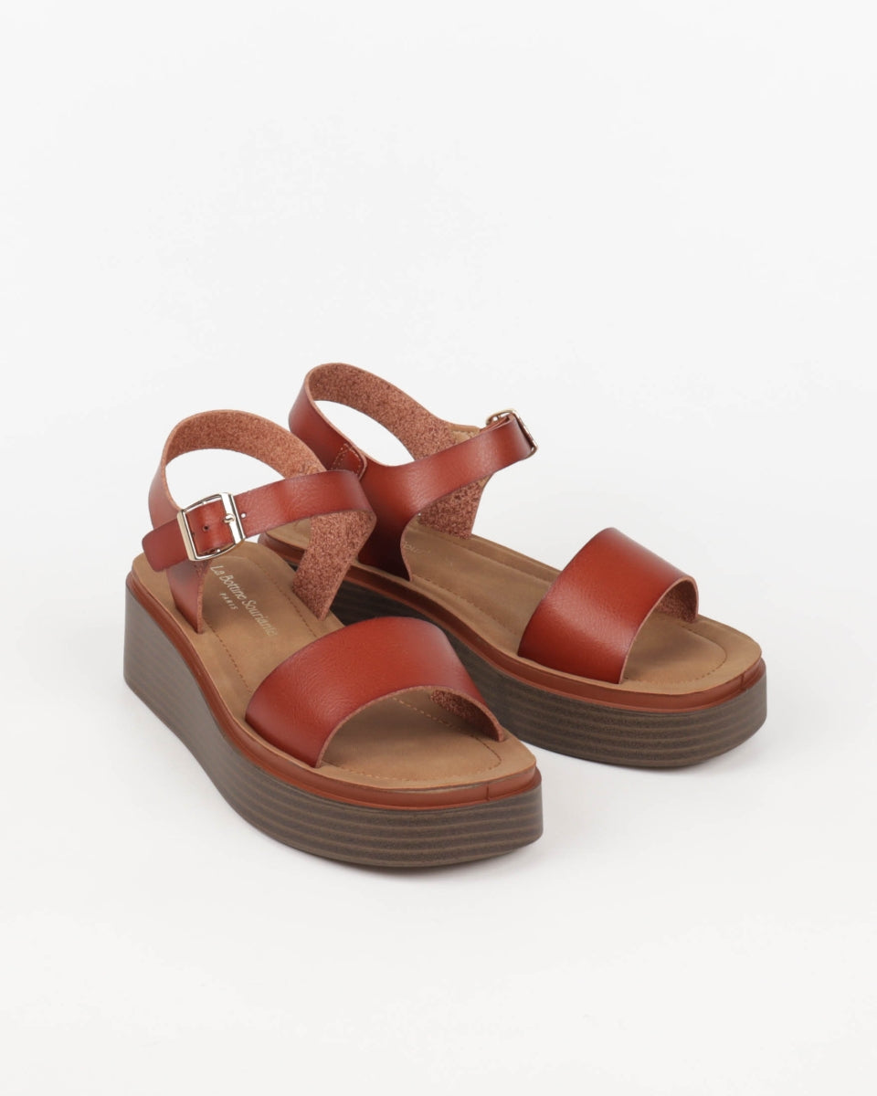 Camel Wedge Sandals with Straps