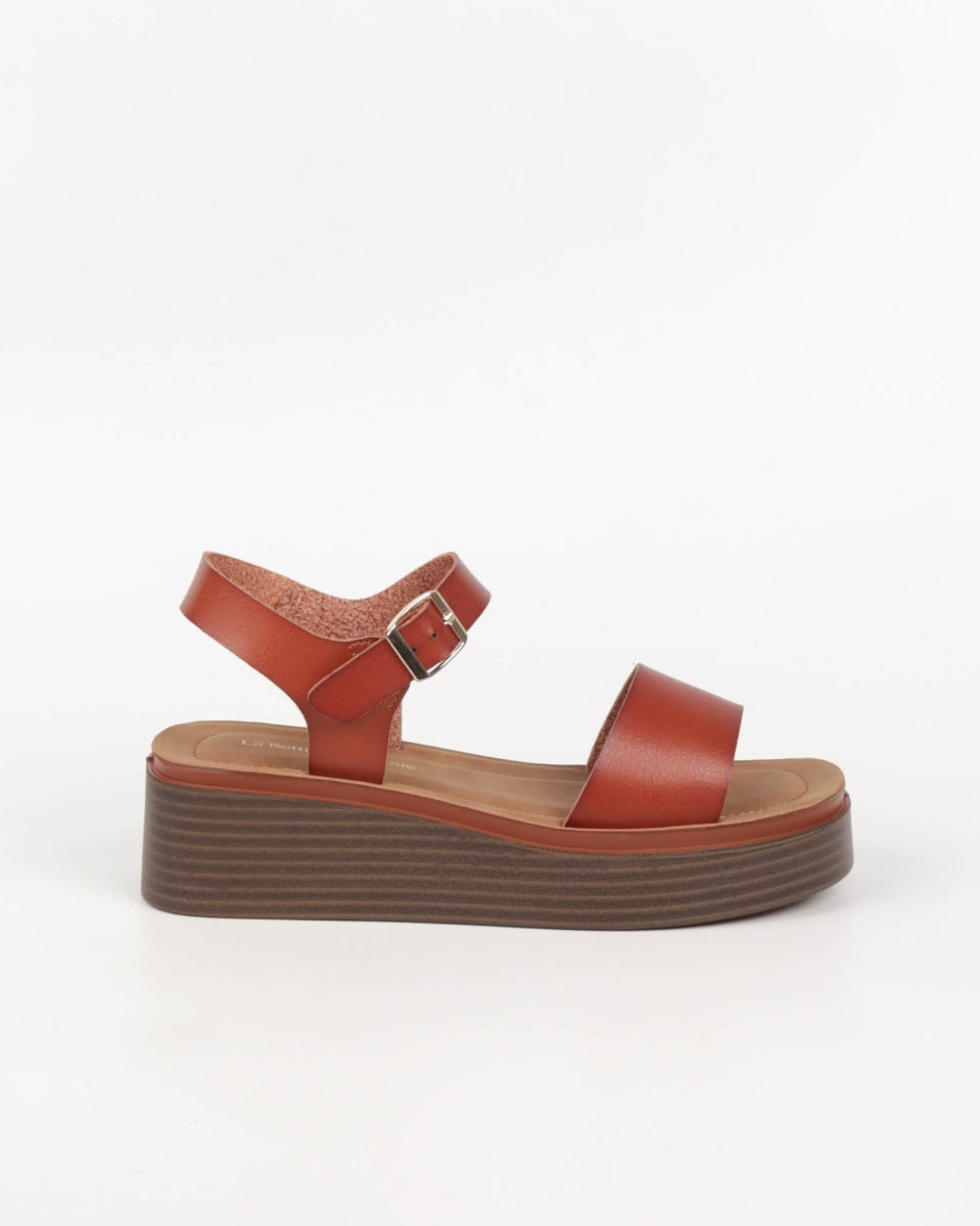 Camel Wedge Sandals with Straps