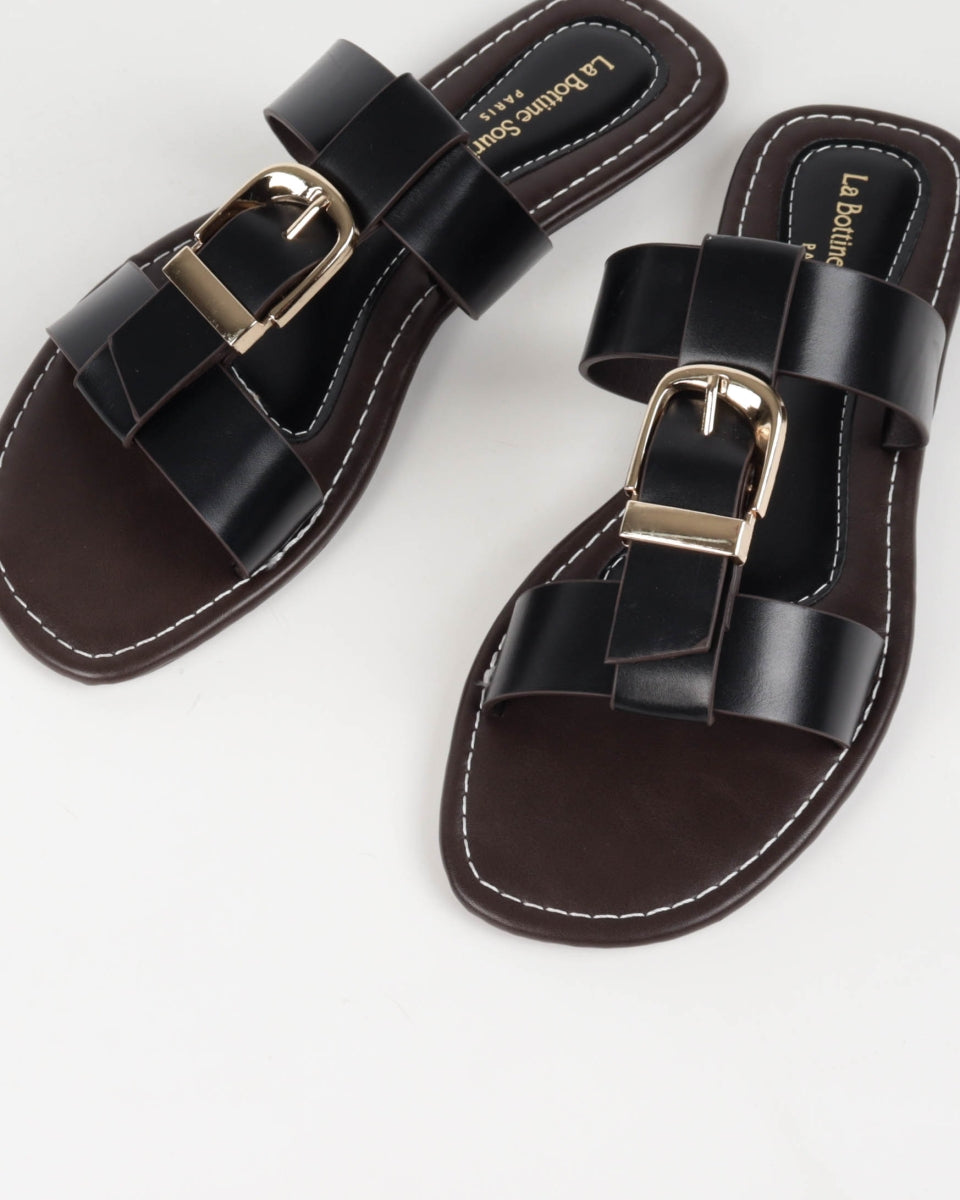 Buckled Slide Sandals - Black