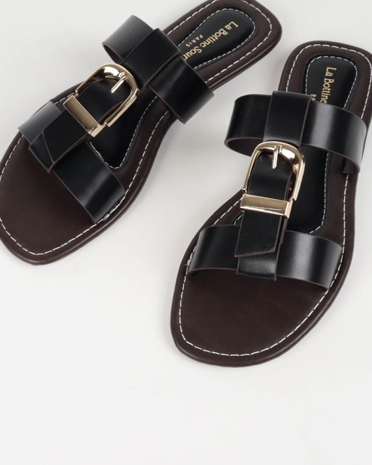 Buckled Slide Sandals - Black