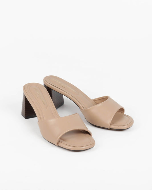 Block Heel Mules - Nude