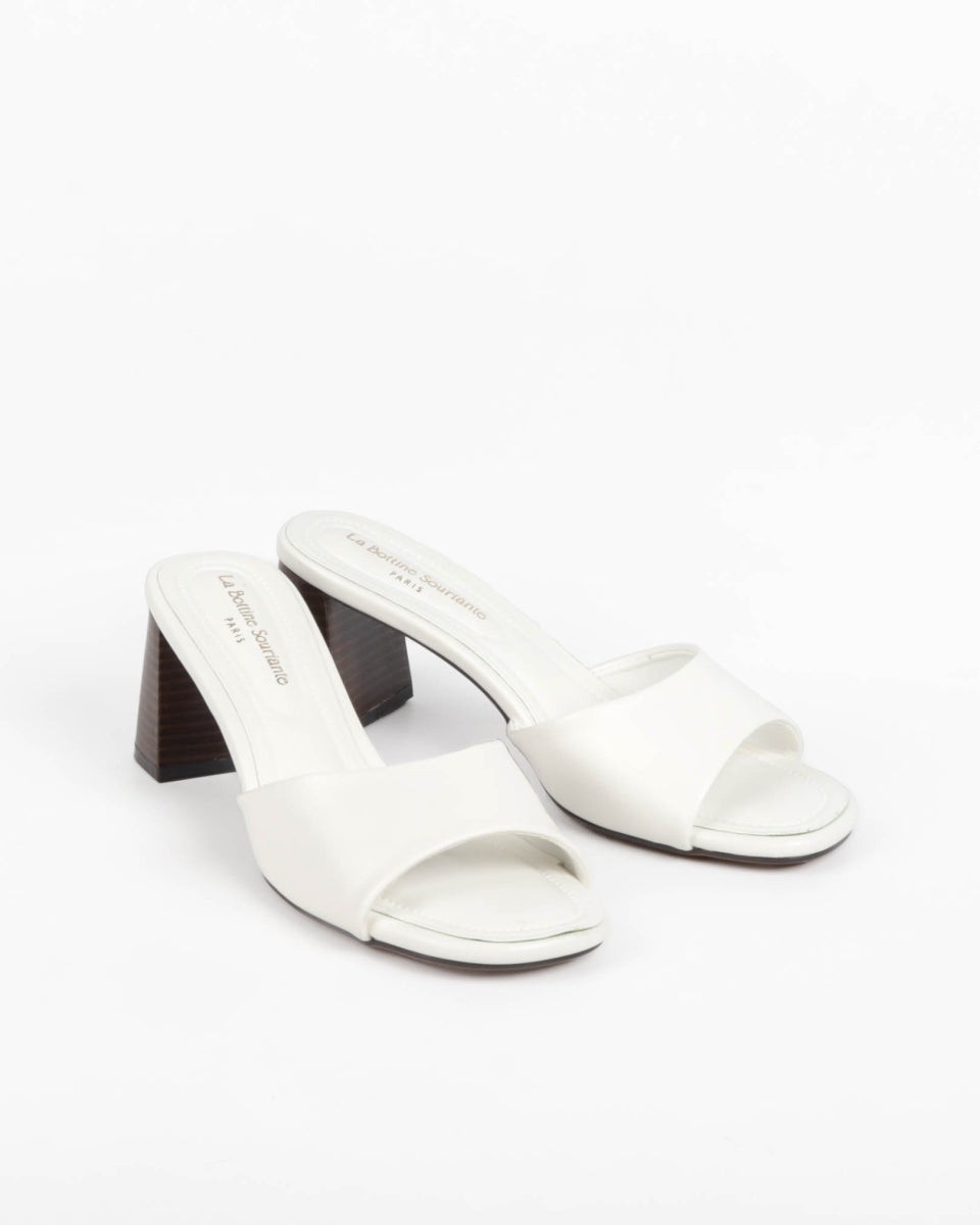 Block Heel Mules - White