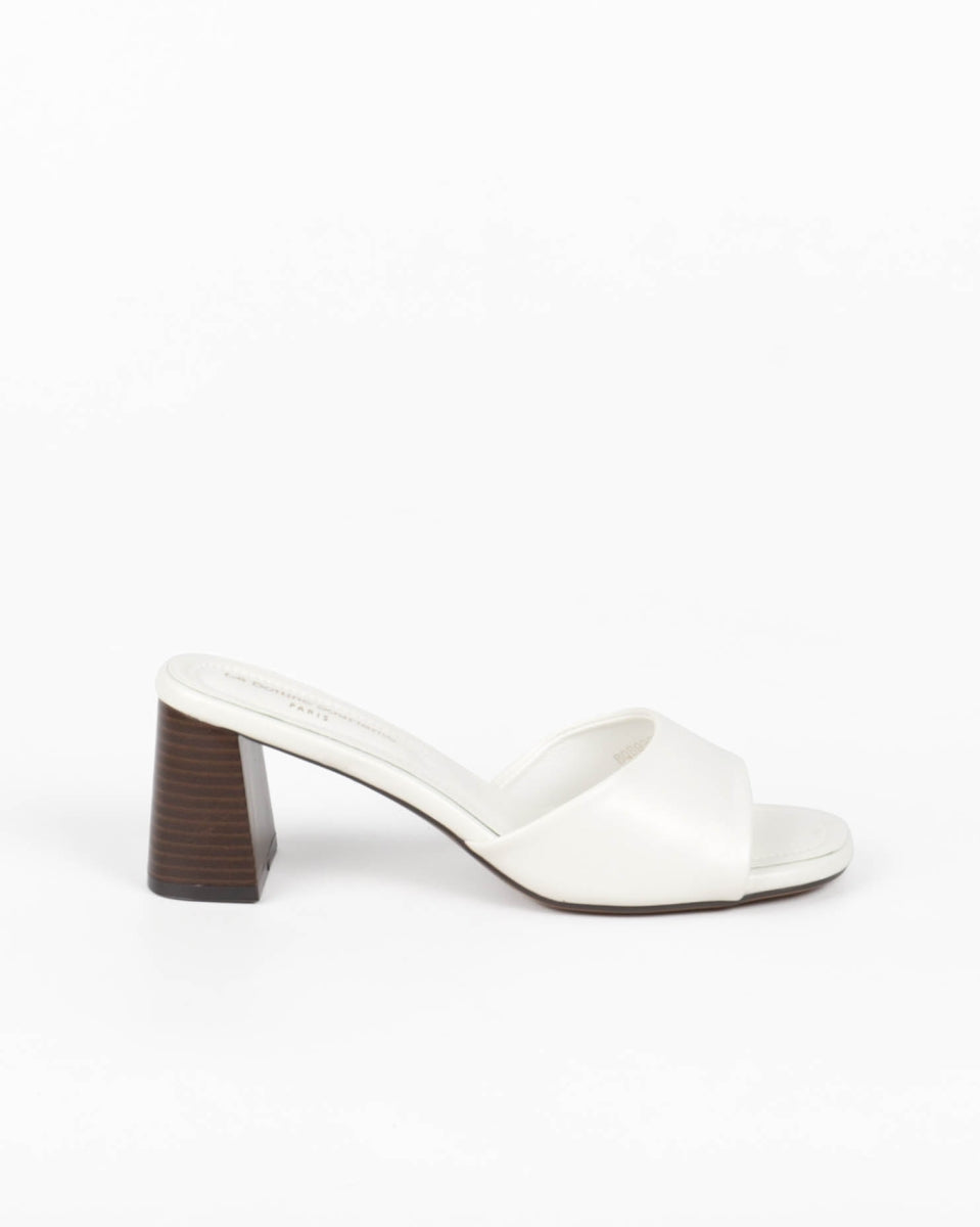 Block Heel Mules - White
